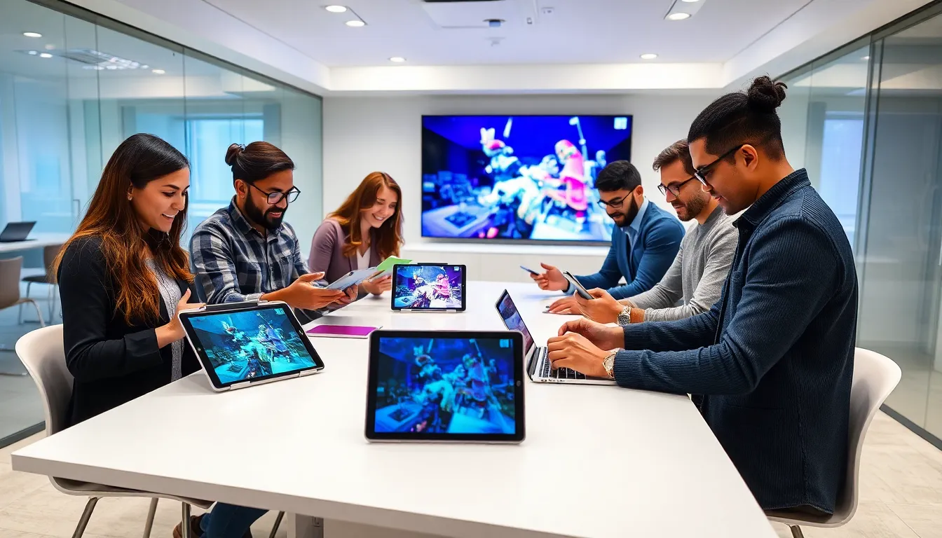 diverse team of augmented reality designers collaborating in a modern office.