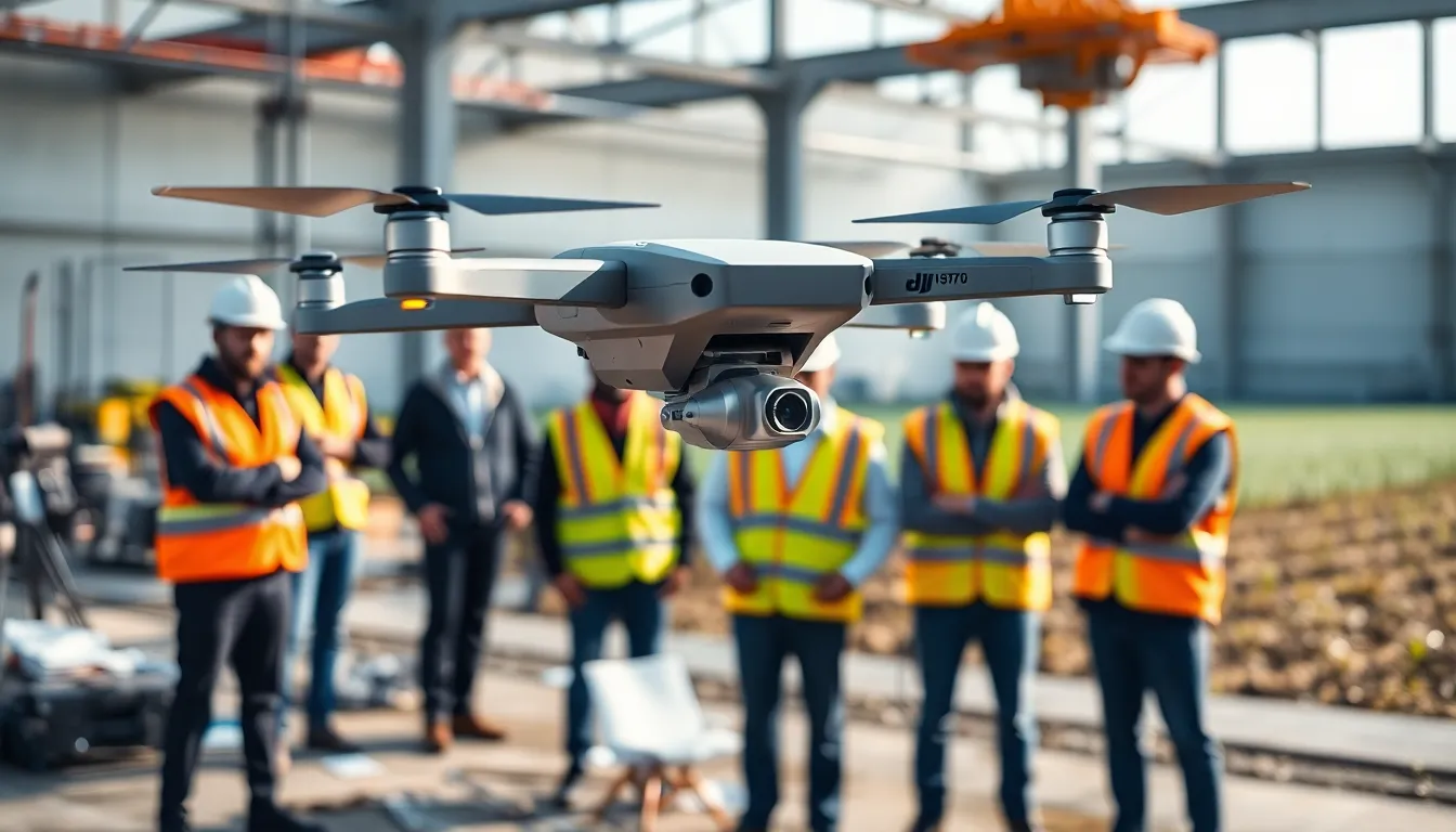 DJI enterprise drone in action with a diverse team in a professional setting.